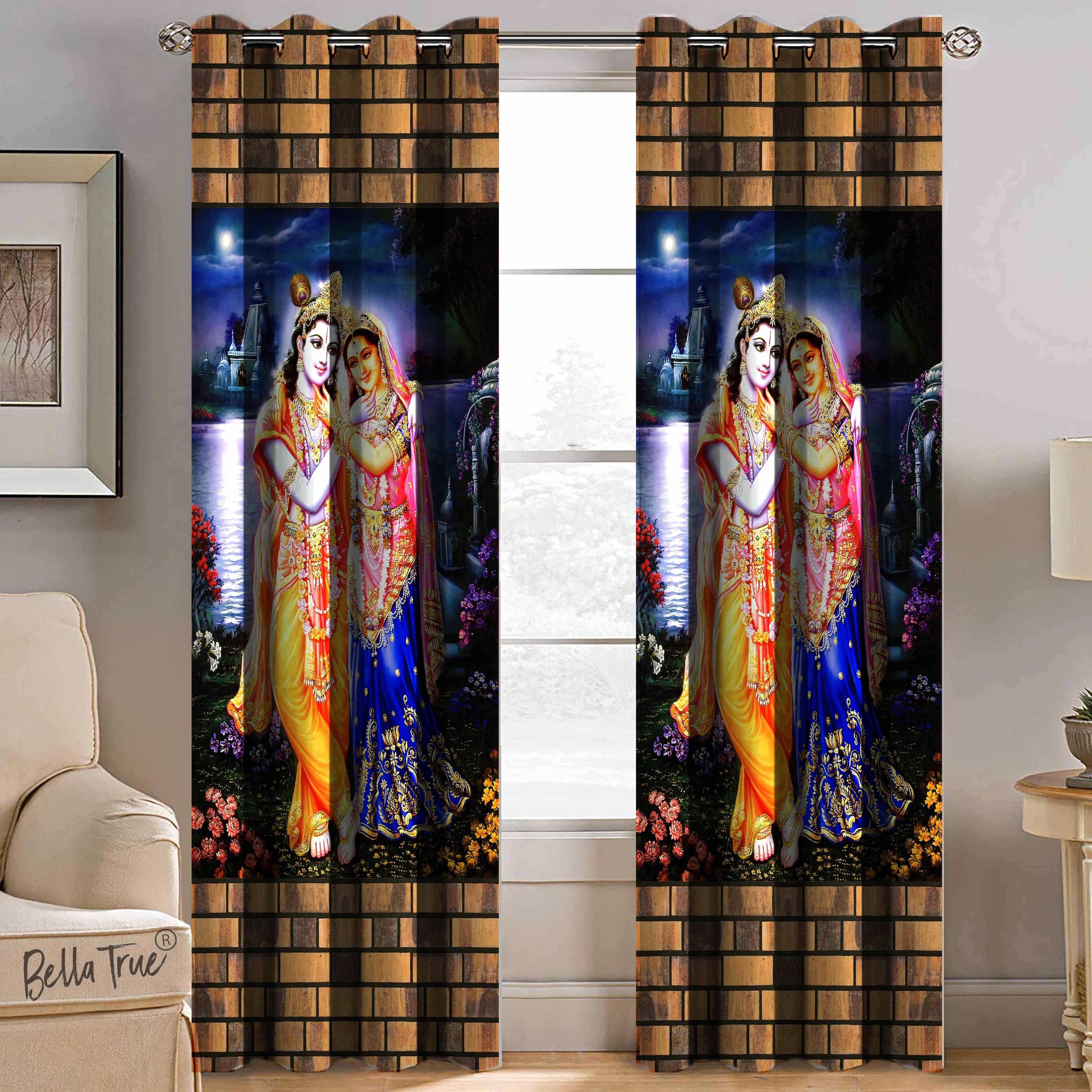     			BELLA TRUE  Set of 2 Long Door SemiTransparent Eyelet Polyester Multi Color Curtains ( 270 x 113 cm )