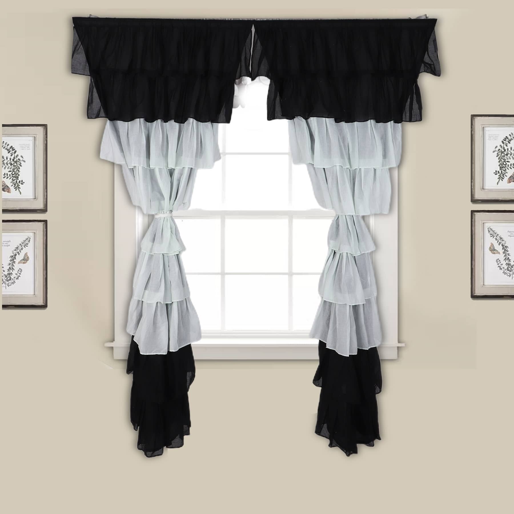 NUEVOSGHAR Single Door Semi-Transparent Rod Pocket Cotton Black Curtains ( 213 x 106 cm )