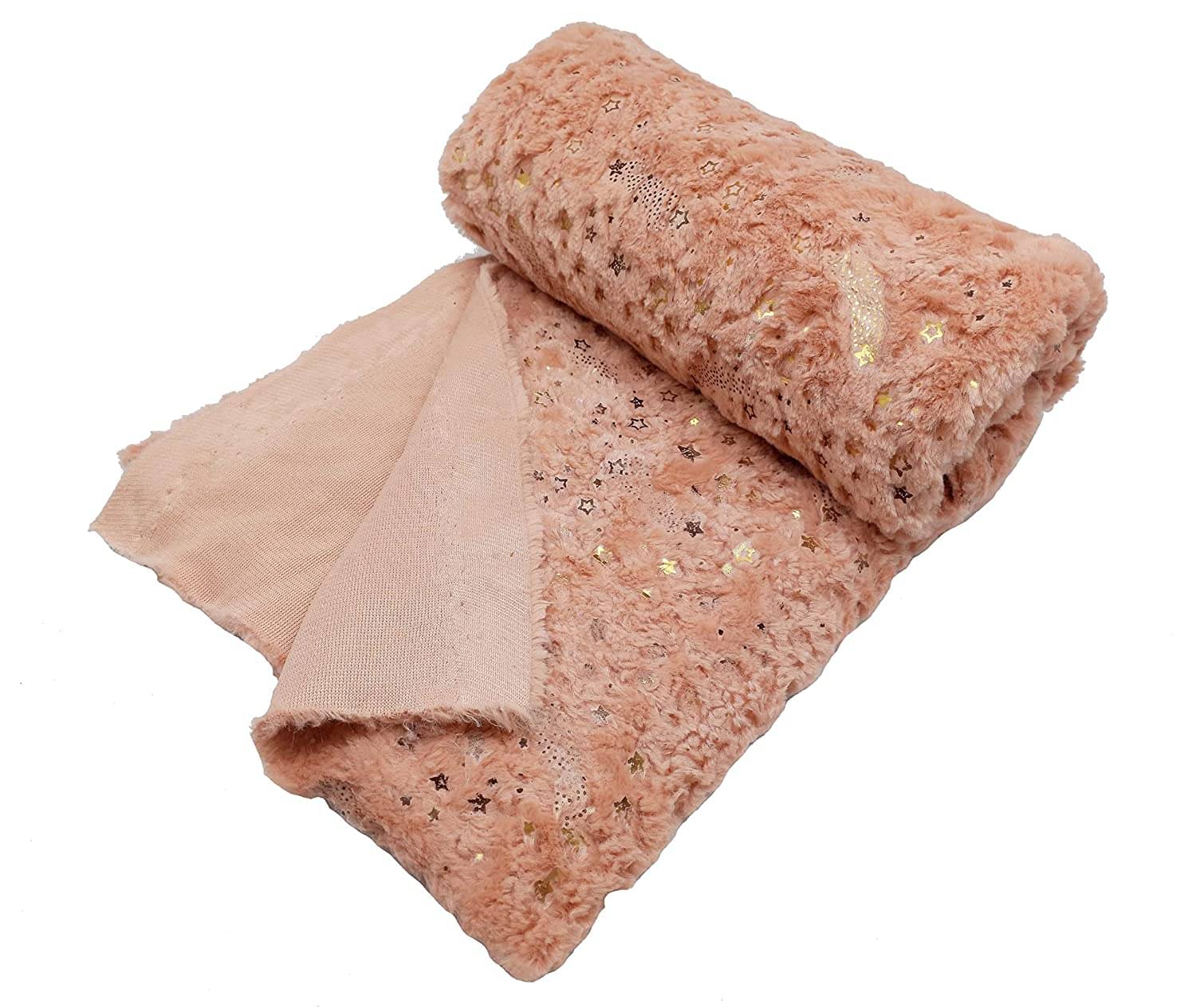     			PRANSUNITA Super Soft Rabbit Carpet Fur Cloth – Gold Star Foiled - Size 38" x 32", Hair Length 2 cm, Used for Dresses, Home Furnishing, Soft Toys Making, and Jackets Etc- Color –Light Brown