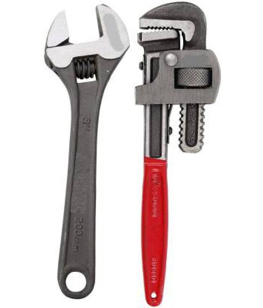     			PADMAKSHI Premium 10 Inch Pipe Wrench/Socket Wrench & 8 Inch Adjustable Wrench (2U)