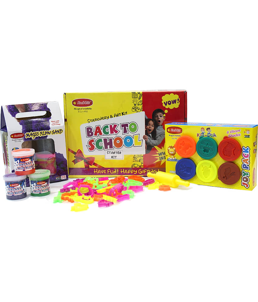 Rabbit Back To School Starter Kit + Kid Doh Joy Pack+ 24 Molding Toy Set & belan+ 3 Galaxy Mud Slime+ Magic FLow Sand Gift Pack|Kids Playing Sand| Kinetic Sand for kids with Shapes| Play Doh| Modelling dough for Kids|Stationery and Art Kit|Age 4+ - Toys and Games | Buy online on ZillyBuy
