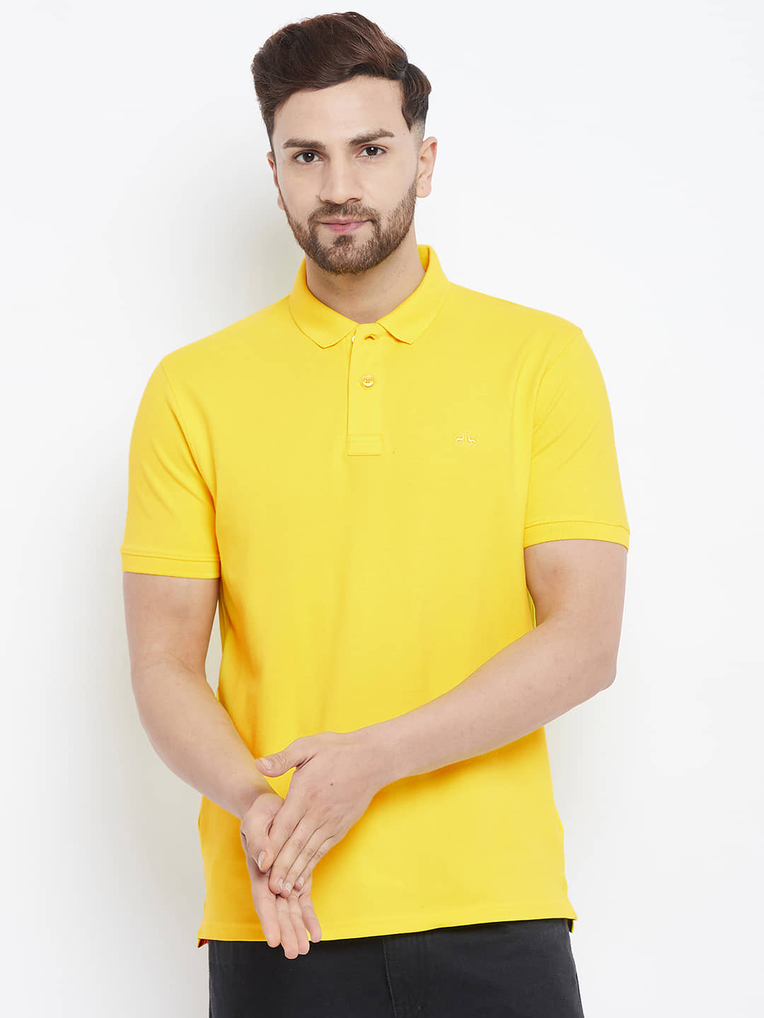 98 Degree North Pack of 1 Cotton Blend Regular Fit Solid Half Sleeves Men's Polo T Shirt ( Yellow )
