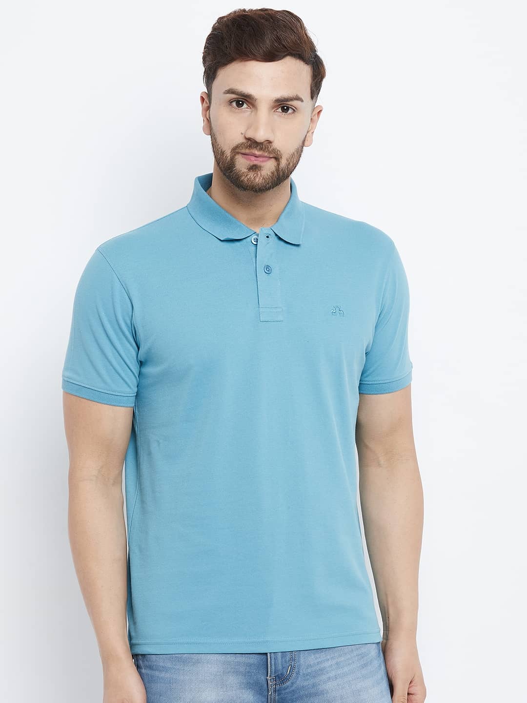 98 Degree North Pack of 1 Cotton Blend Regular Fit Solid Half Sleeves Men's Polo T Shirt ( Blue )