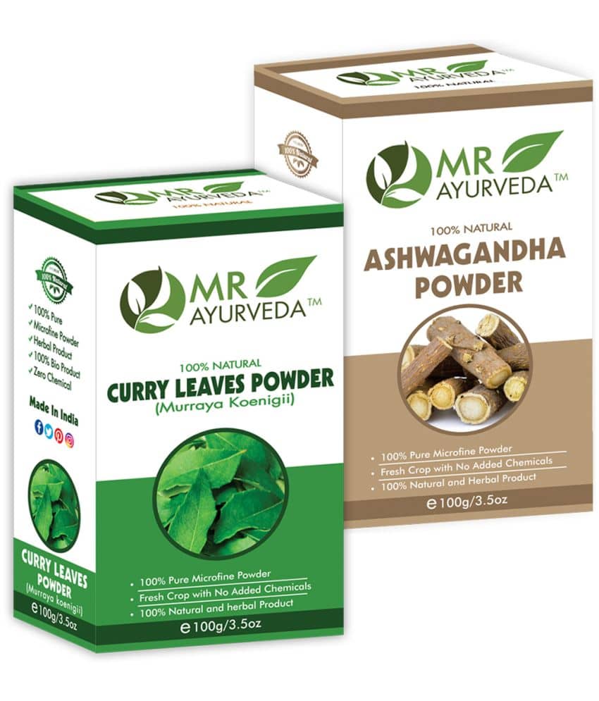 MR Ayurveda Curry Leaves Powder and Ashwagandha Powder Hair Scalp Treatment 200 g Pack of 2