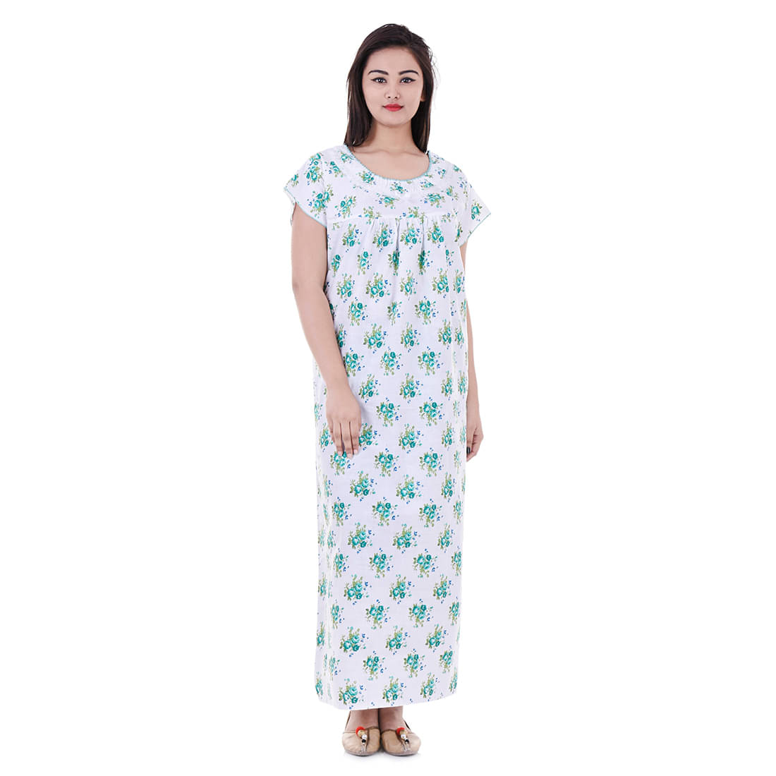     			Raj Cotton Nighty & Night Gowns - White