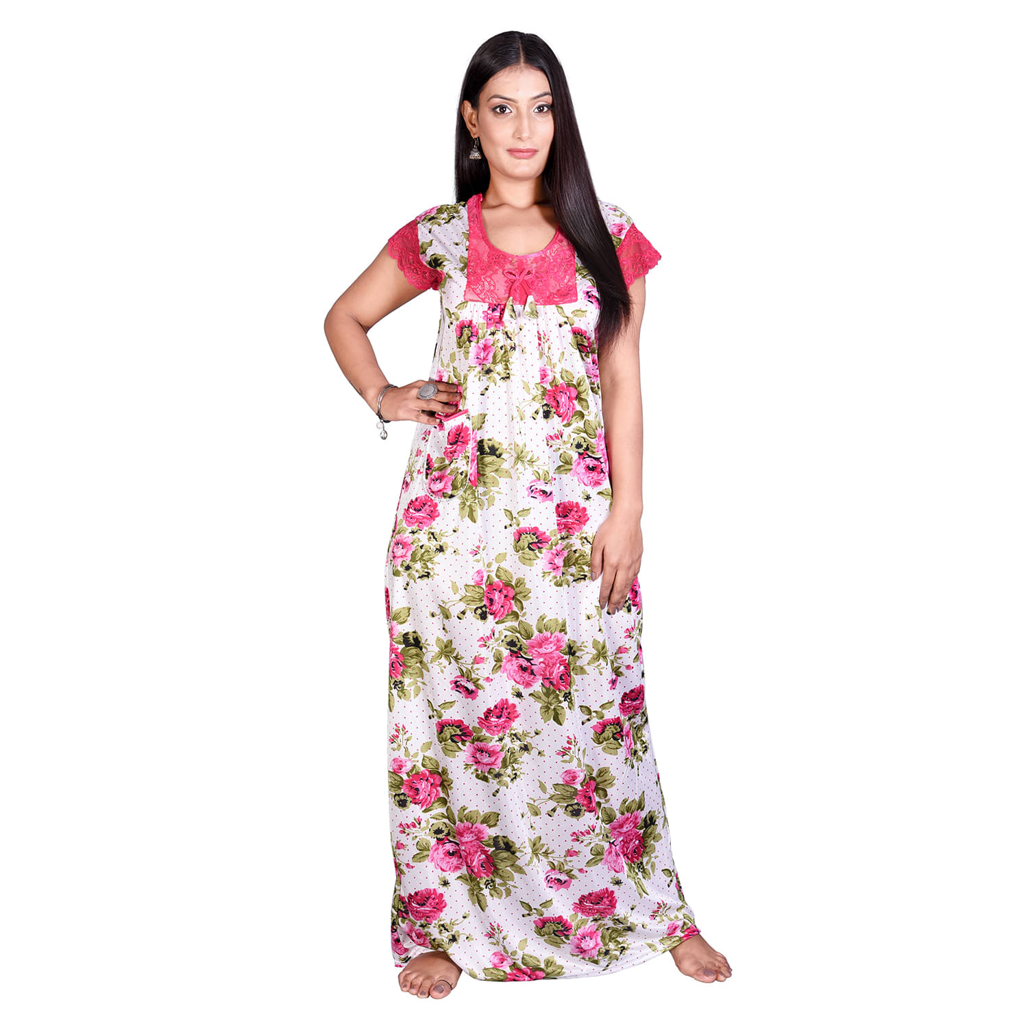     			Raj Satin Nighty & Night Gowns - White