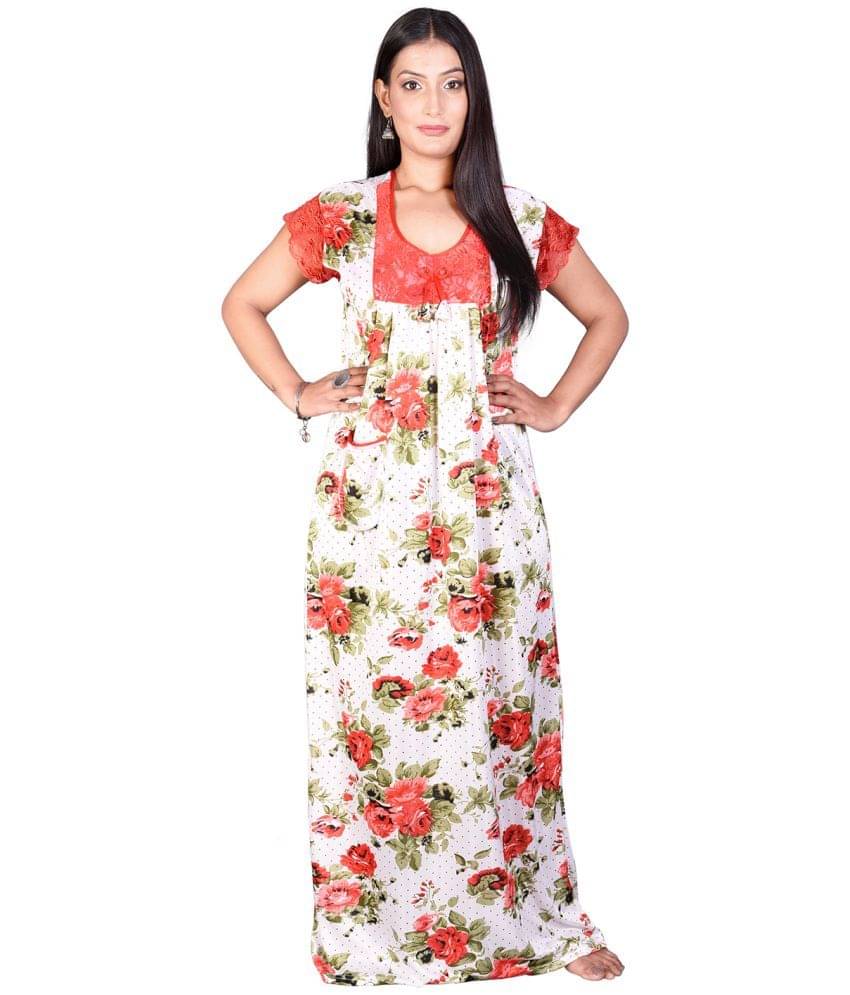     			Raj Satin Nighty & Night Gowns - White Single
