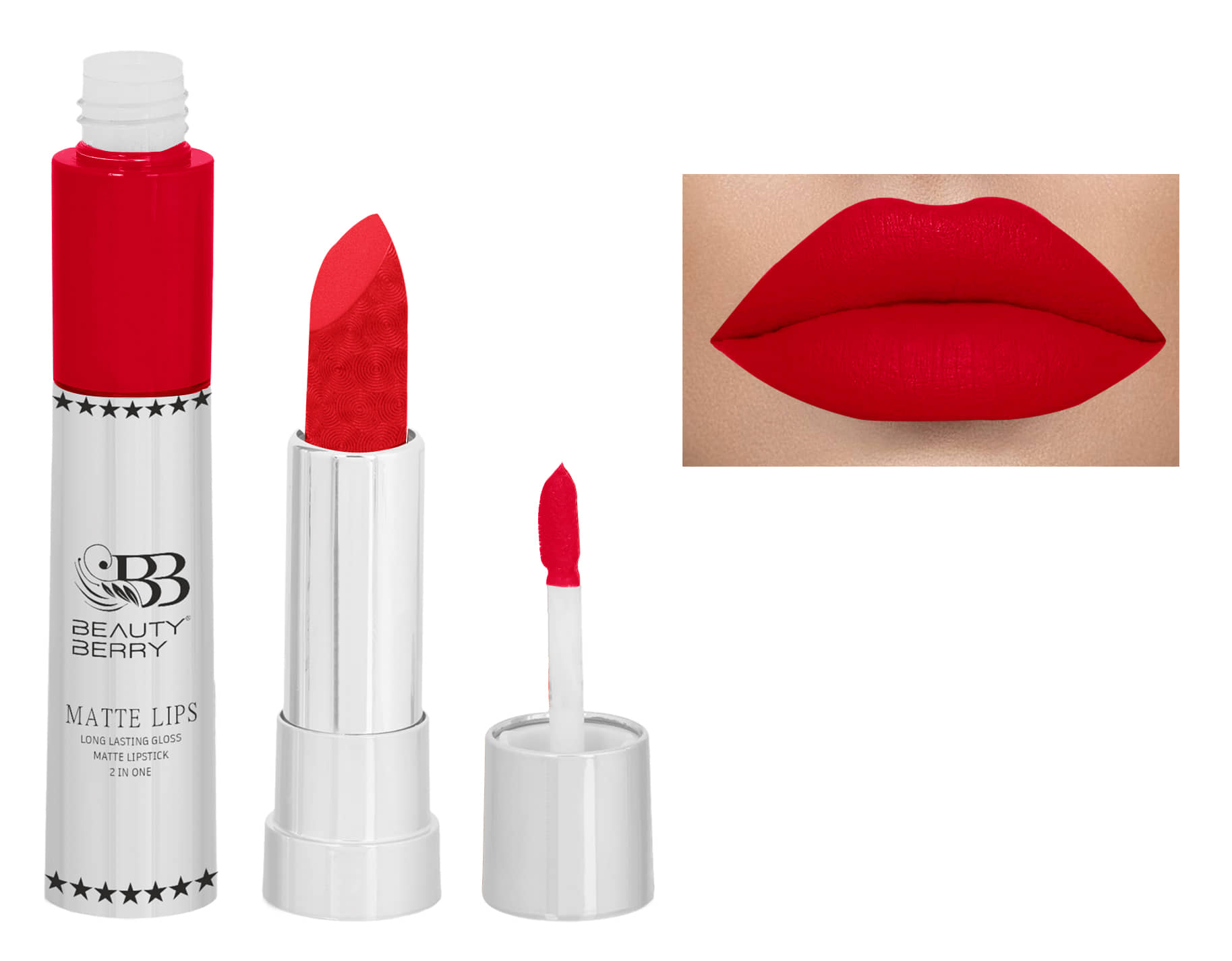 Beauty Berry 2in1 Matte Lips Longlasting Matte Gloss Lipstick Warm Red (Shade - 18)