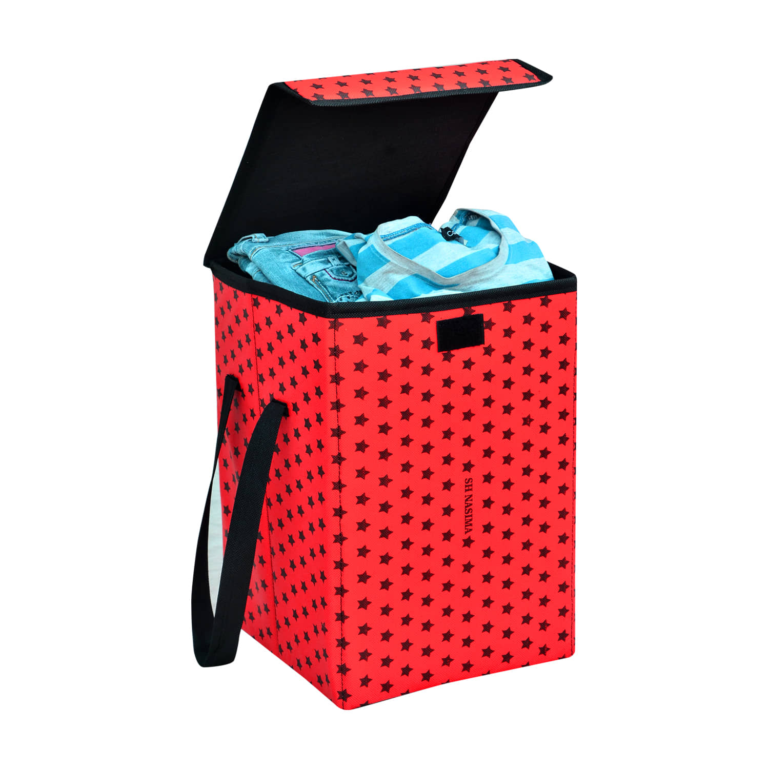 45 L-Pink Nylon Foldable Storage Box/Laundry Bag for Clothes|Toy Storage Box with Lid & Handle, Toys Organiser with Side Handles