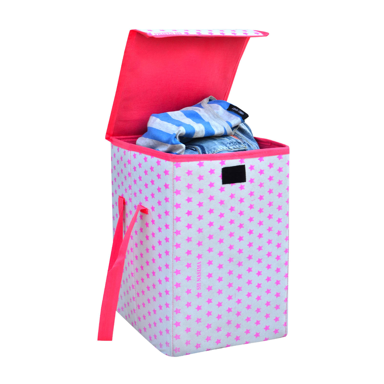     			45 L-Pink Nylon Foldable Storage Box/Laundry Bag for Clothes|Toy Storage Box with Lid & Handle, Toys Organiser with Side Handles