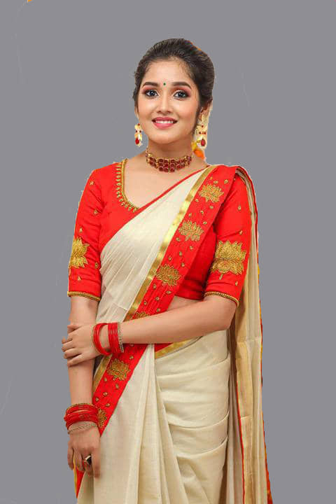 Bhuwal Fashion Silk Blend Embroidered Saree With Unstitched Blouse Piece ( Orange ) - Sarees | Buy online on ZillyBuy
