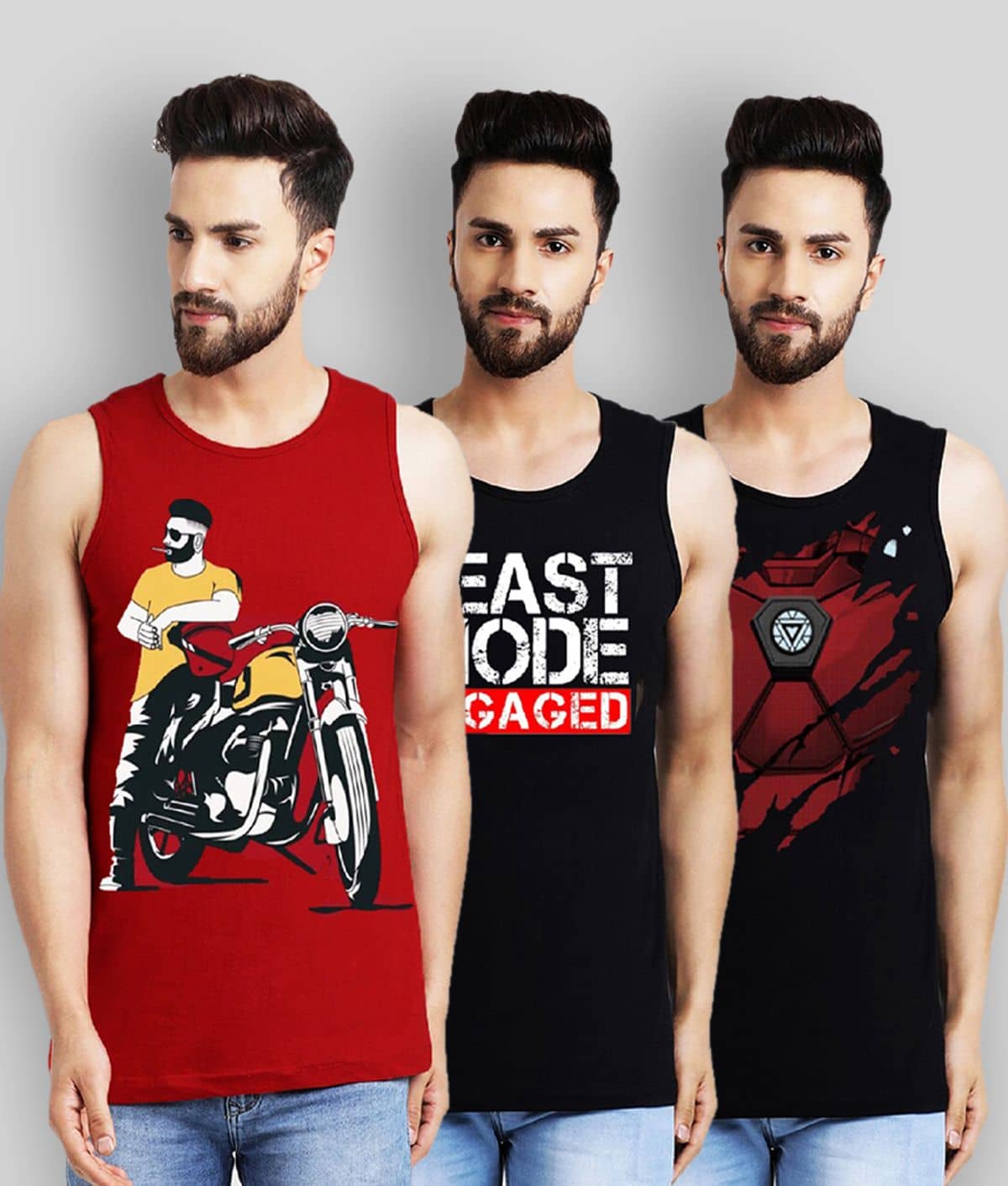Leotude Pack of 3 Cotton Blend Regular Fit Men's T-Shirt ( Red )