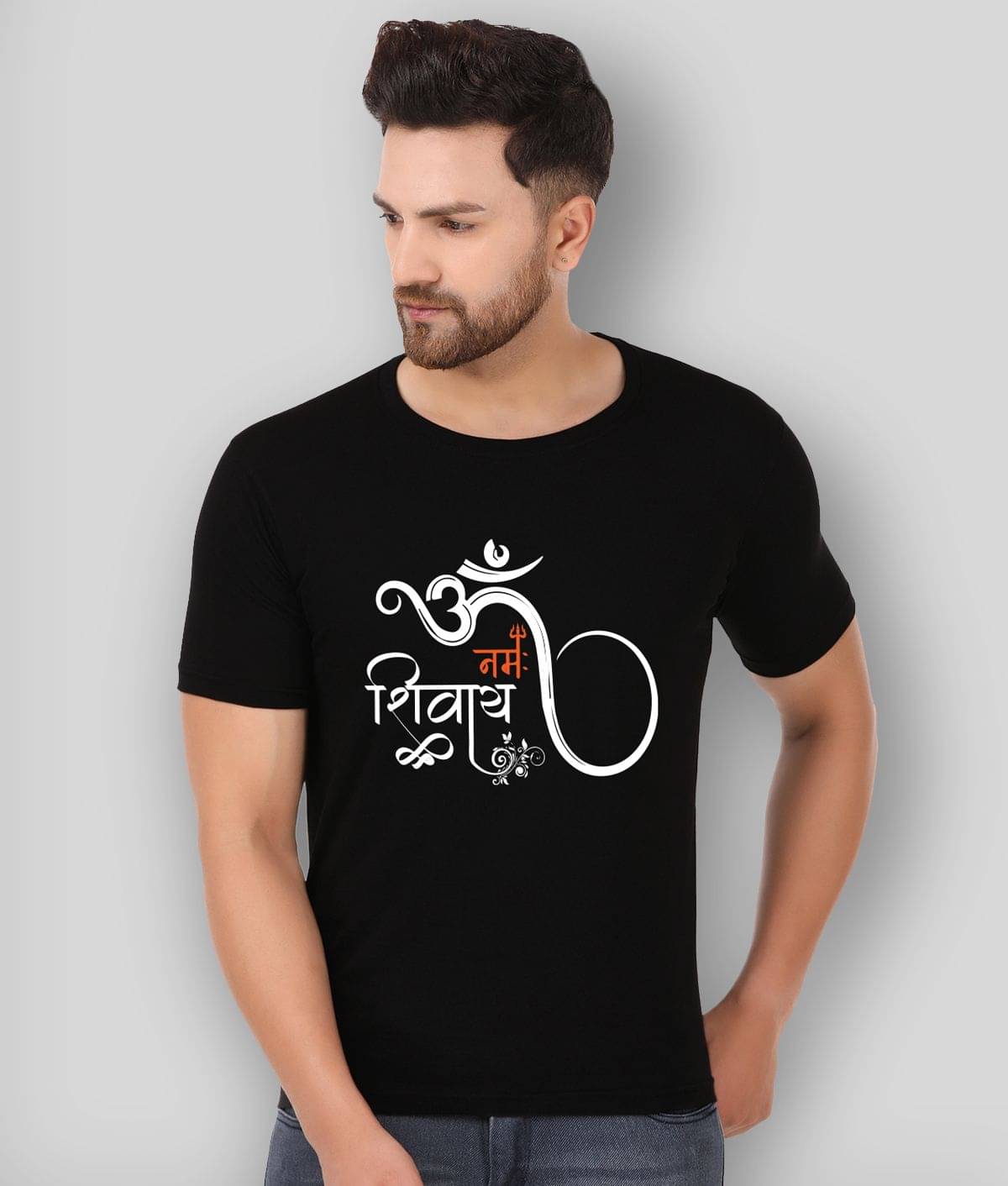     			Prabhu Bhakti Pack of 1 Cotton Blend Regular Fit Men's T-Shirt ( Black )