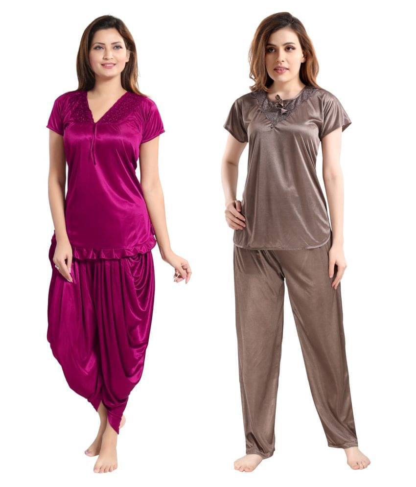 Romaisa Satin Nightsuit Sets - Multi Color Pack of 2 Romaisa Satin Nightsuit Sets - Multi Color Pack of 2