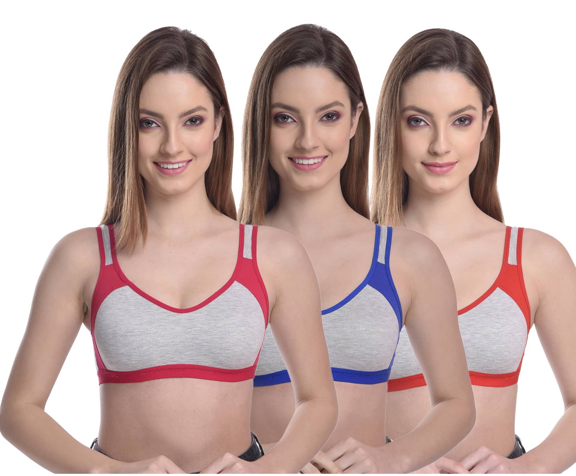 Softskin Pack of 3 Poly Cotton Non Padded Women's Seamless Bra ( Multi Color )