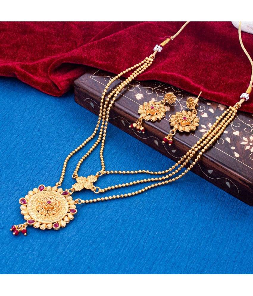     			Sukkhi Alloy Red Traditional Necklaces Set Long Haram