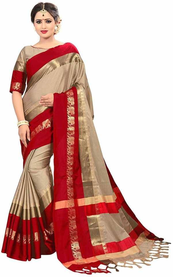     			fab woven Cotton Blend Self Design Saree With Unstitched Blouse Piece ( Beige )