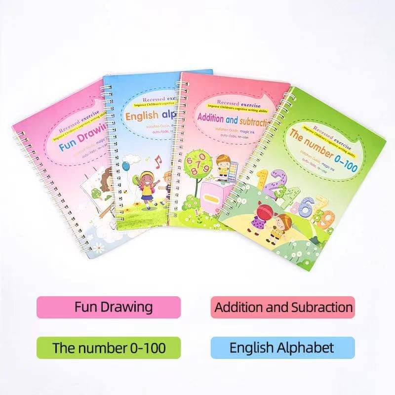 4 PCS Magic Practice Copybook for Kids Handwriting English Reusable Magical Practice Copybook Kids Tracing Book for Magical Letter Writing Book Set 4 PCS Magic Practice Copybook for Kids Handwriting English Reusable Magical Practice Copybook Kids Tracing Book for Magical Letter Writing Book Set