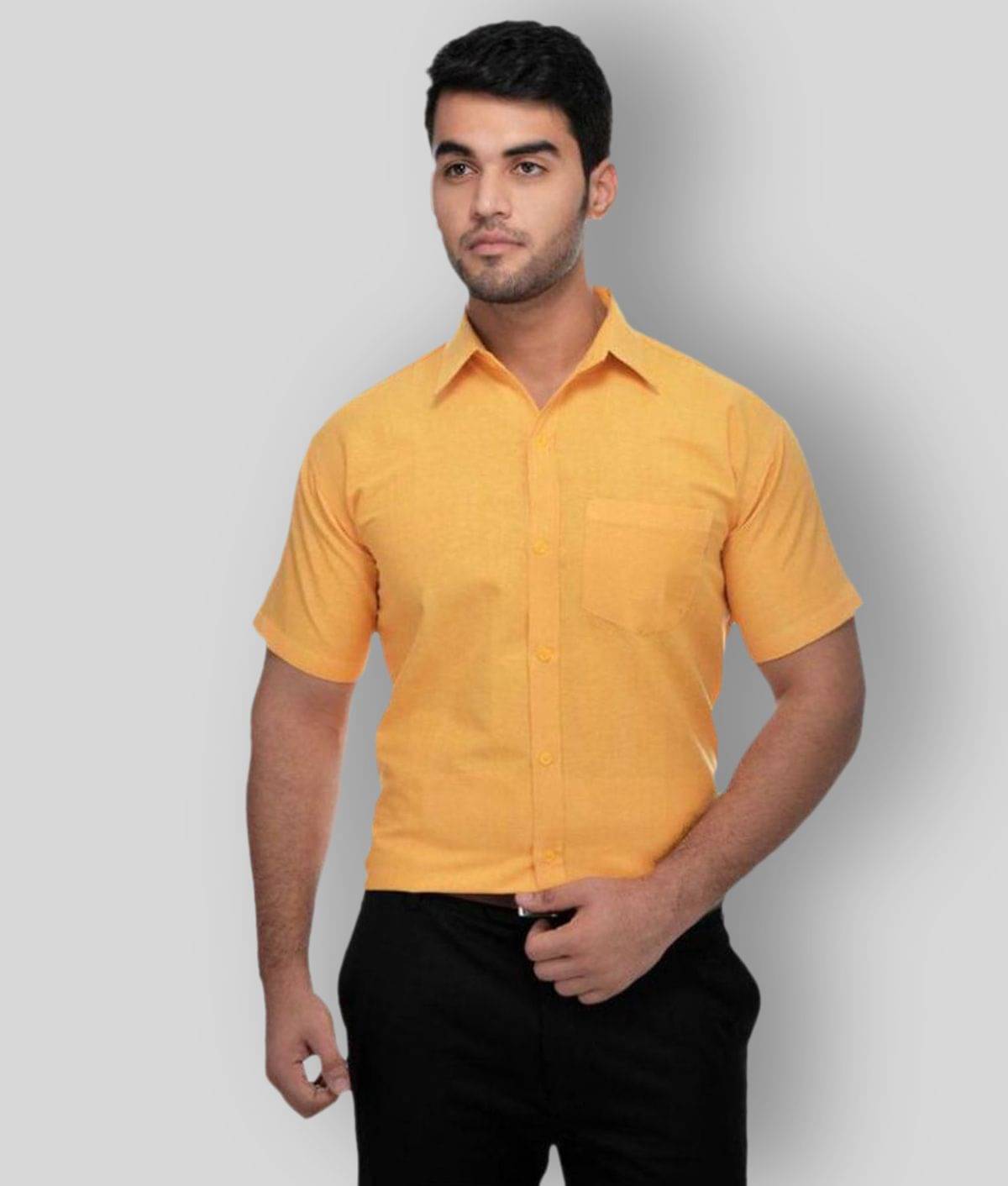 DESHBANDHU DBK - Yellow Cotton Regular Fit Men's Formal Shirt (Pack of 1) DESHBANDHU DBK - Yellow Cotton Regular Fit Men's Formal Shirt (Pack of 1)