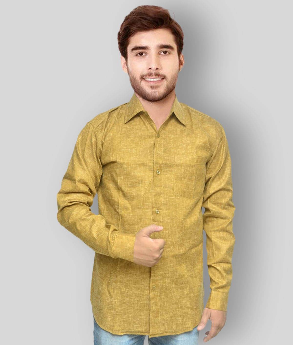 DESHBANDHU DBK - Gold Linen Regular Fit Men's Formal Shirt (Pack of 1) DESHBANDHU DBK - Gold Linen Regular Fit Men's Formal Shirt (Pack of 1)