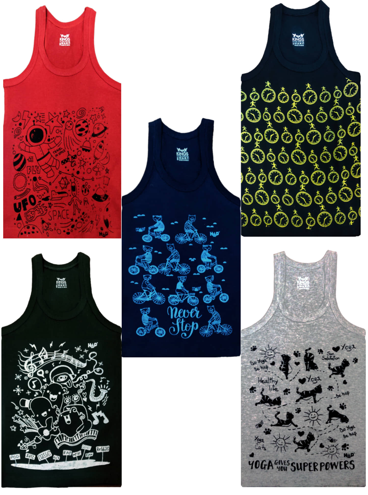 HAP Pack of 5 Boys 100% Cotton ( Multi Color ) - Nightwear & Loungewear | Buy online on ZillyBuy