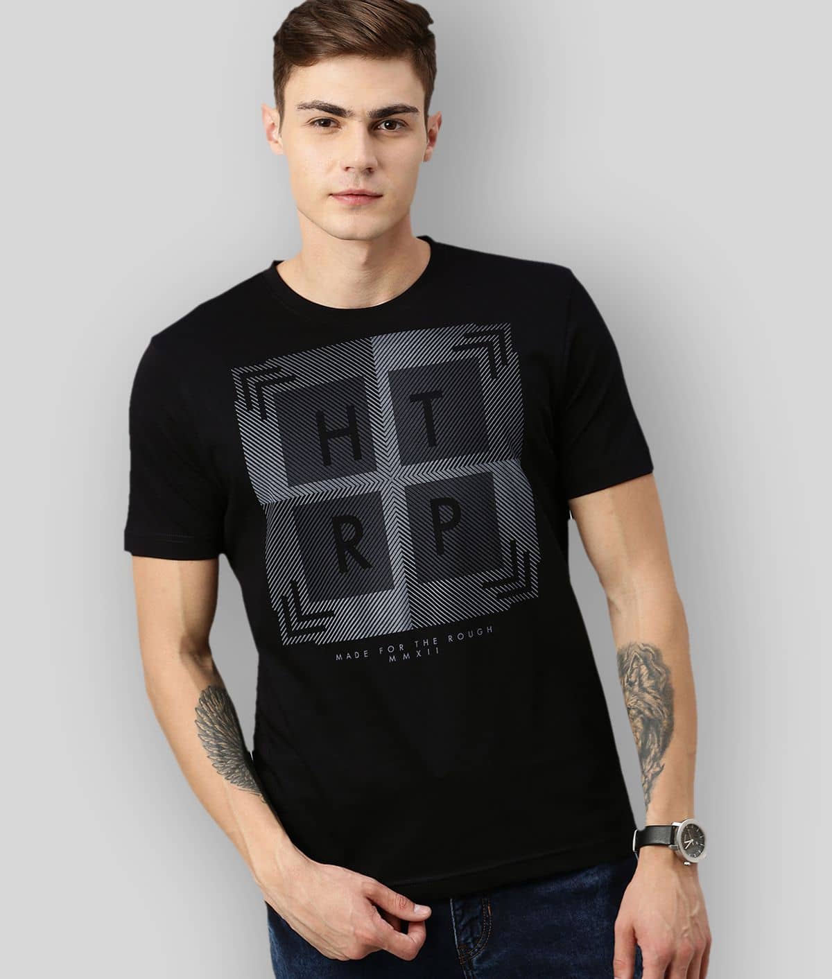 Huetrap Pack of 1 Cotton Regular Fit Men's T-Shirt ( Black )