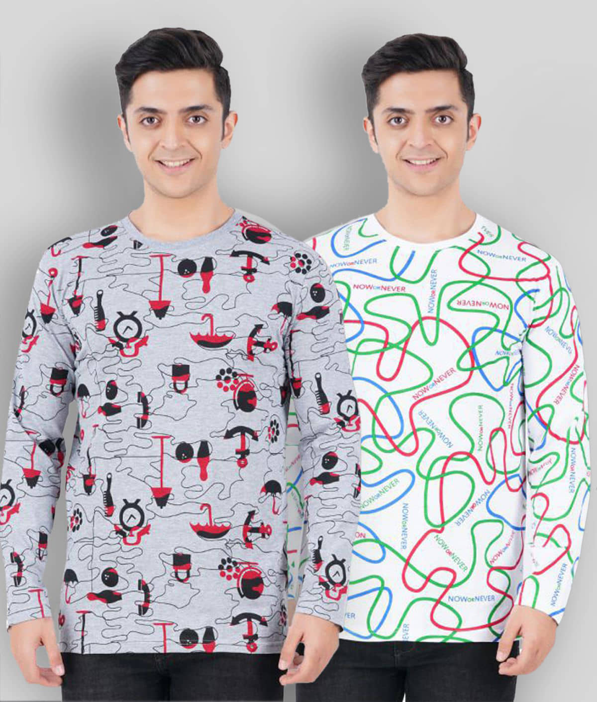 NOW OR NEVER Pack of 2 Cotton Blend Regular Fit Men's T-Shirt ( White )