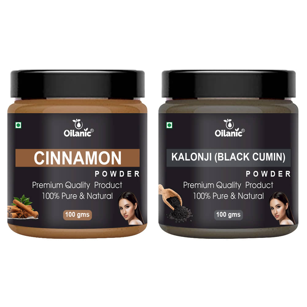Oilanic 100% Pure Cinnamon Powder & Kalonji Powder For Skin Hair Mask 200 g Pack of 2