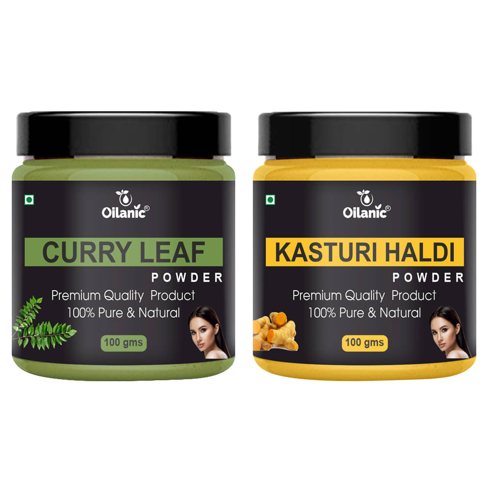     			Oilanic 100% Pure Curry Leaf Powder & Kasturi Haldi Powder-Skin Hair Mask 200 g Pack of 2