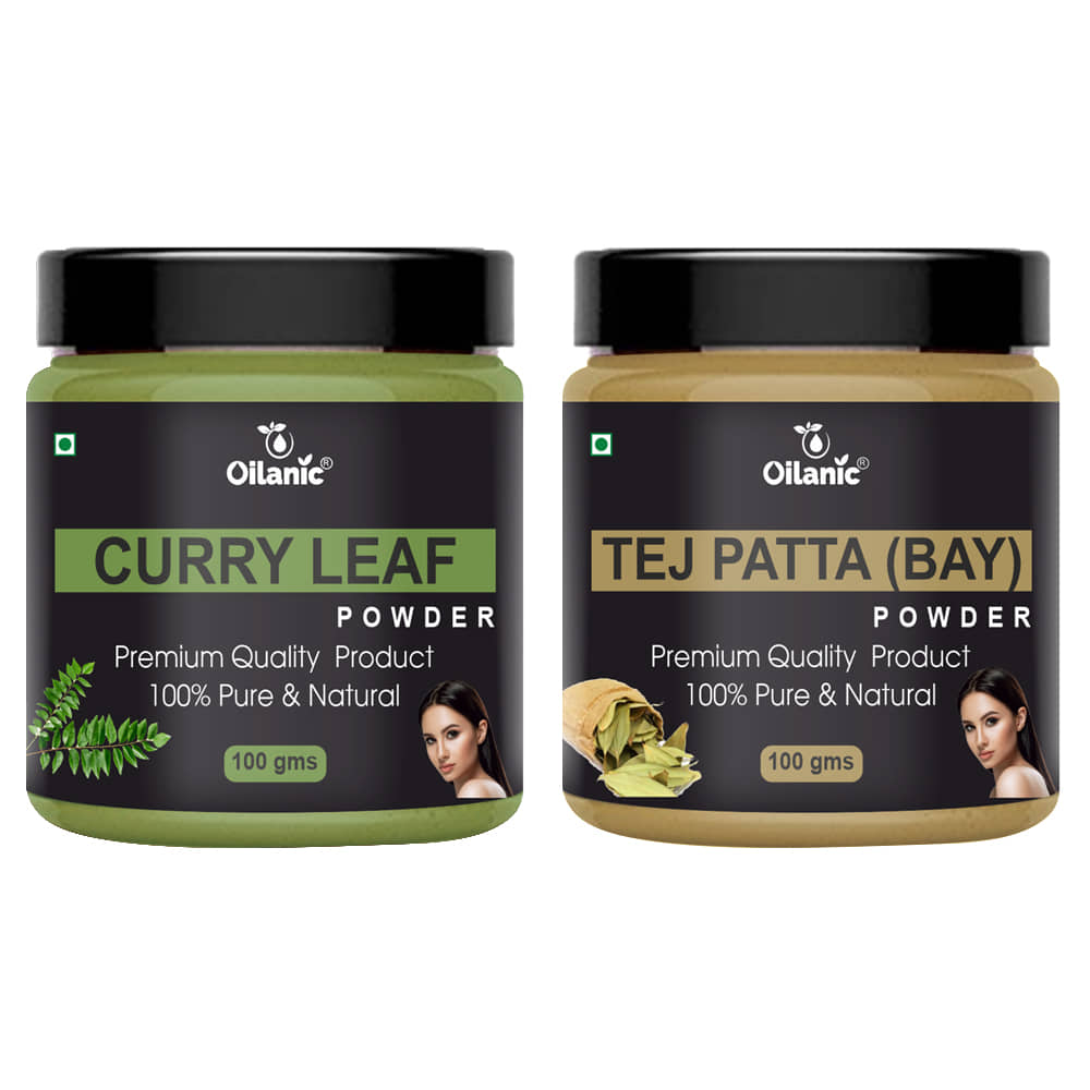 Oilanic 100% Pure Curry Leaf Powder & Tej Patta Powder For Skin Hair Mask 200 g Pack of 2