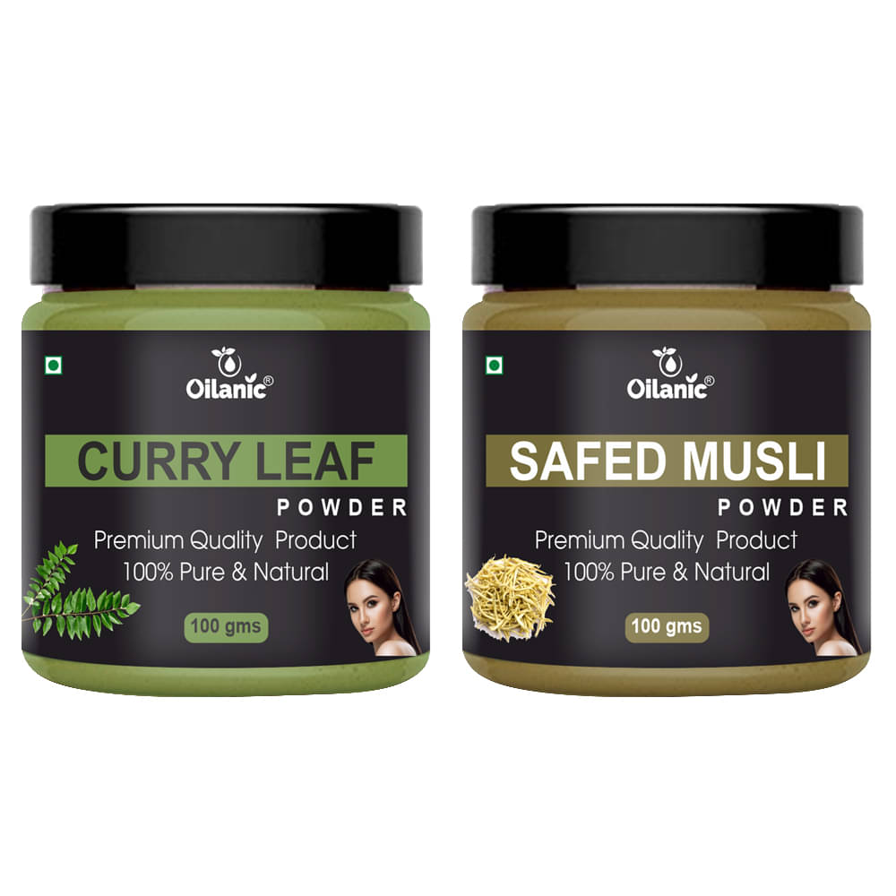 Oilanic 100% Pure Curry Leaf Powder & Safed Musli Powder-Skin Hair Mask 200 g Pack of 2 Oilanic 100% Pure Curry Leaf Powder & Safed Musli Powder-Skin Hair Mask 200 g Pack of 2