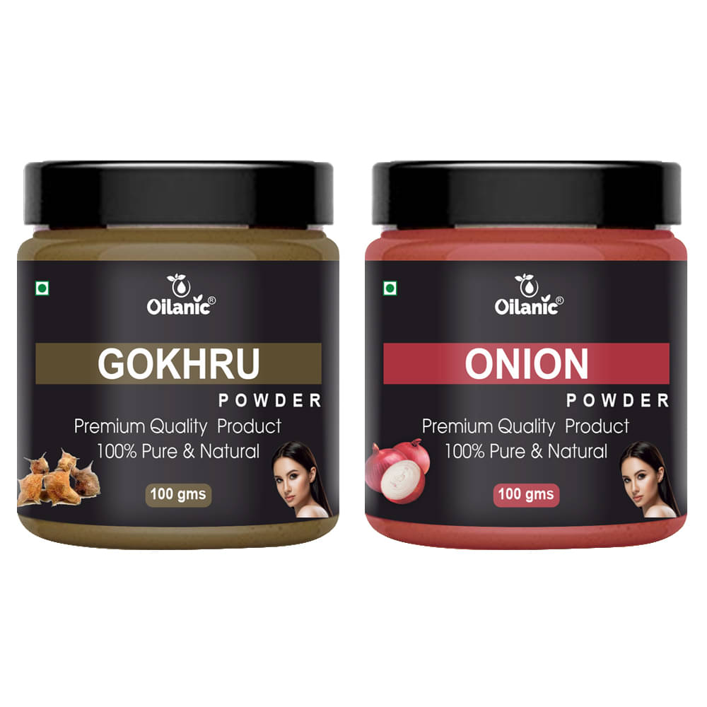 Oilanic 100% Pure Gokhru Powder & Onion Powder For Skincare Hair Mask 200 g Pack of 2 Oilanic 100% Pure Gokhru Powder & Onion Powder For Skincare Hair Mask 200 g Pack of 2