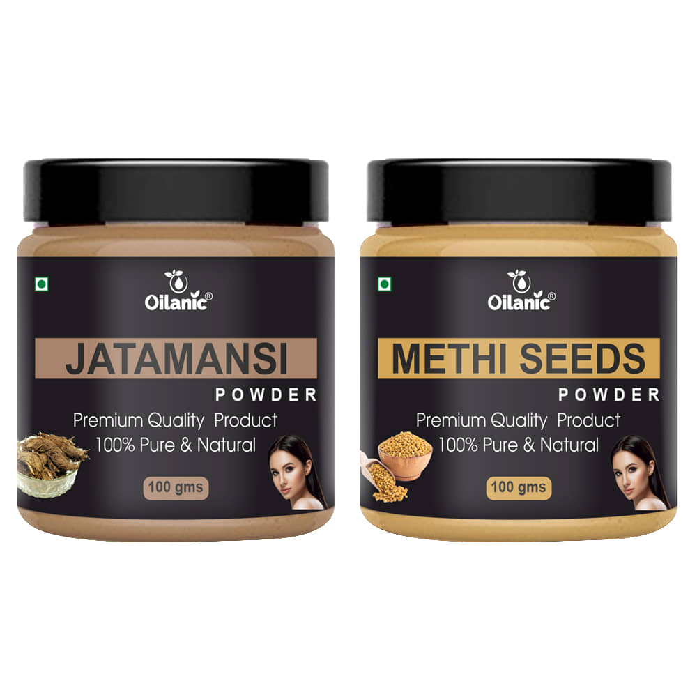 Oilanic 100% Pure Jatamansi Powder & Methi Powder For Skincare Hair Mask 200 g Pack of 2
