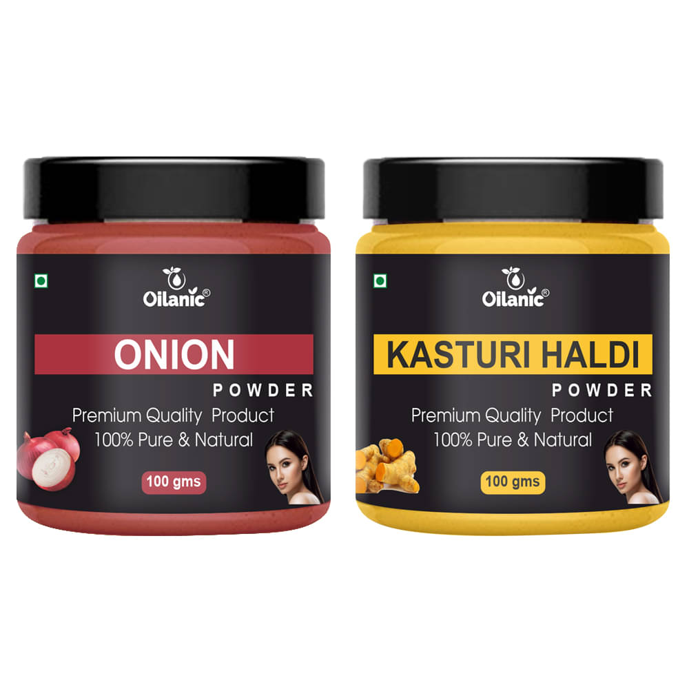 Oilanic 100% Pure Onion Powder & Kasturi Haldi Powder-Skin Hair Mask 200 g Pack of 2 Oilanic 100% Pure Onion Powder & Kasturi Haldi Powder-Skin Hair Mask 200 g Pack of 2