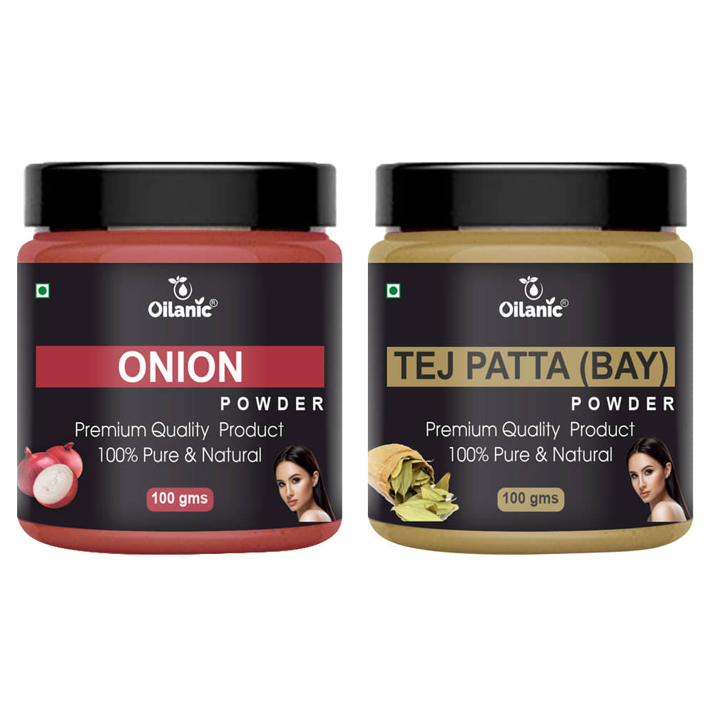 Oilanic 100% Pure Onion Powder & Tej Patta Powder For Skin Hair Mask 200 g Pack of 2