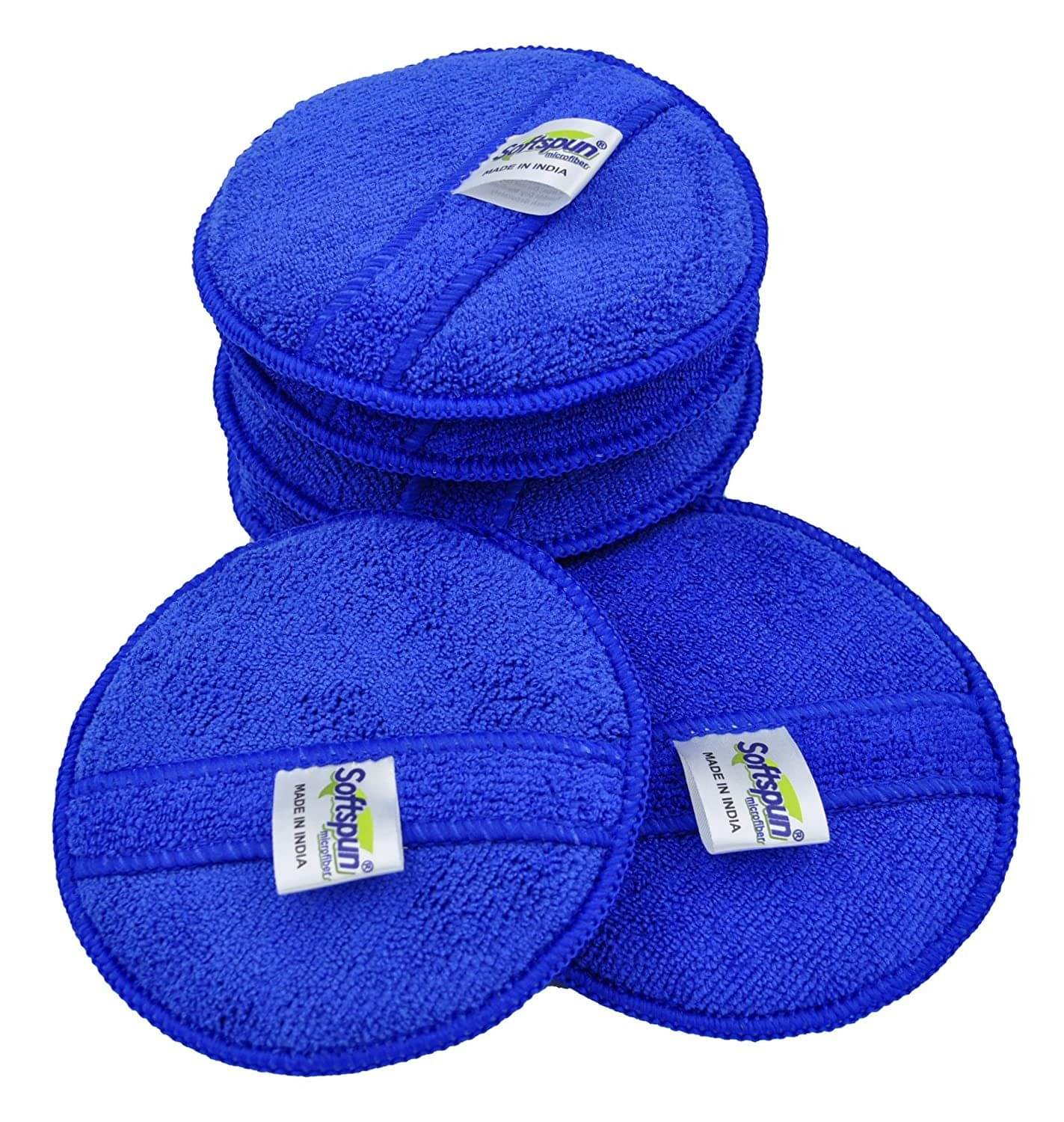     			SOFTSPUN Microfiber Reusable Round Polishing Pad, 6 pieces set, (Blue) Multipurpose. Ultra-soft Applicator Pads with Finger Band Perfect cleaning for car, bike, window, and more.