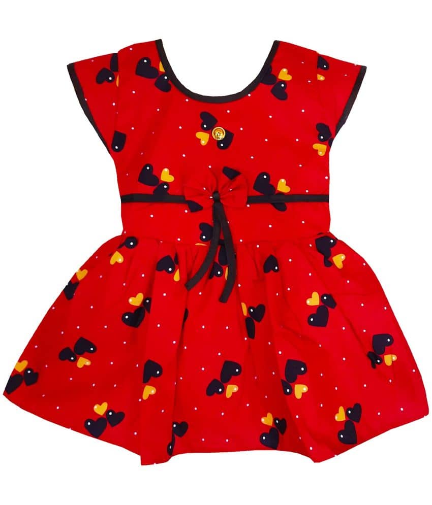 LITTLE PANDA Baby Girls 100% Cotton Frocks ( Red )