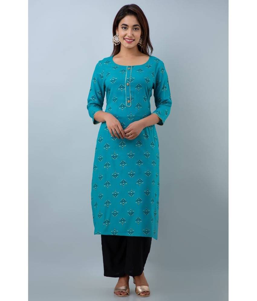 Doriya Blue Rayon Kurti With Palazzo - Stitched Suit     			Doriya Blue Rayon Kurti With Palazzo - Stitched Suit