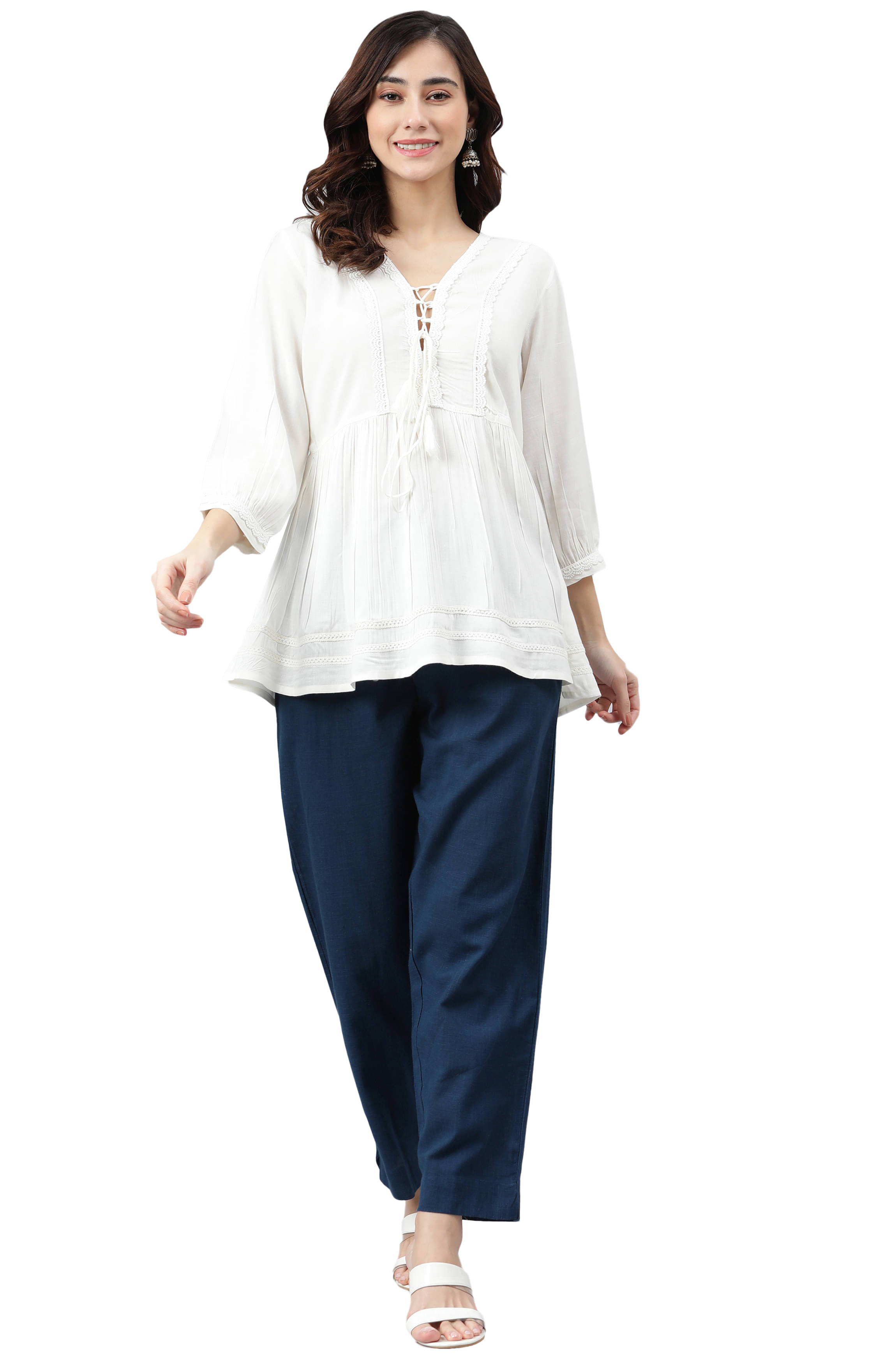     			Janasya Women's Rayon A-Line Top ( White )