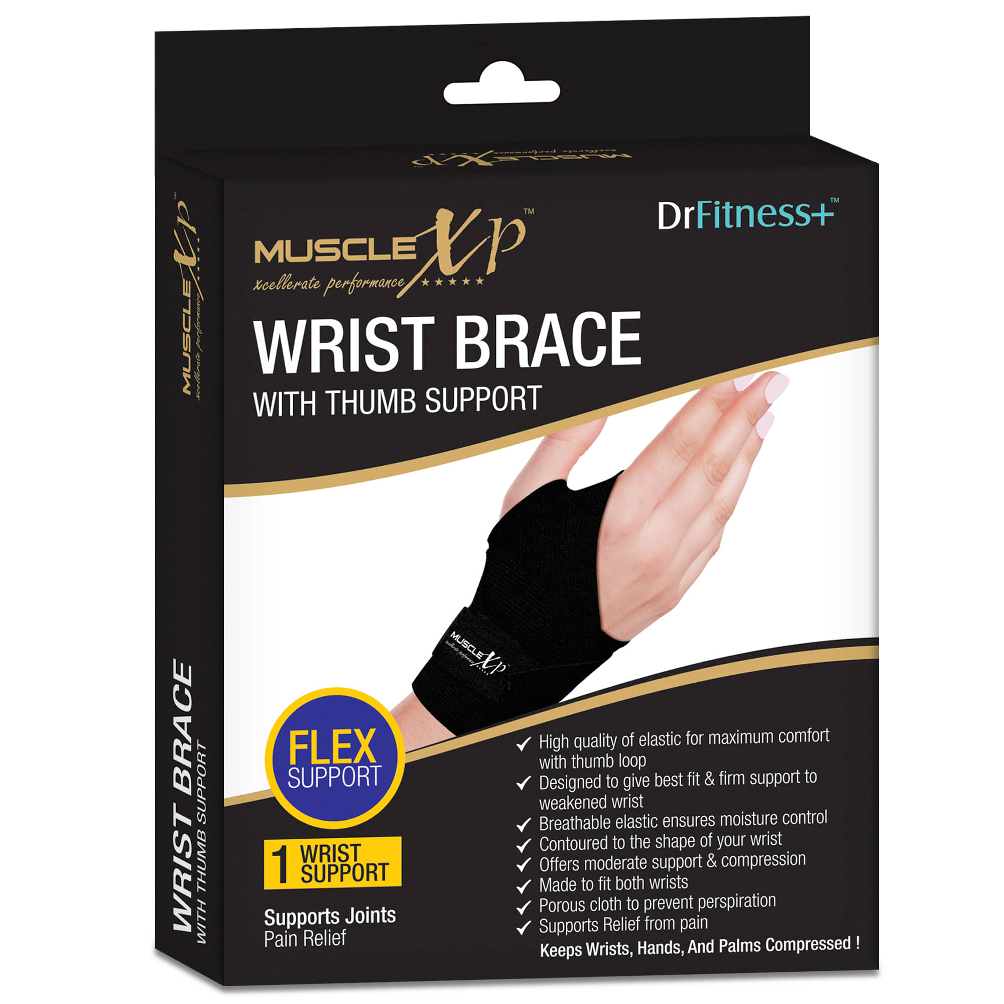     			MuscleXP DrFitness+ Wrist Brace with Thumb Support For Men & Women, Gym & Workout, Sports Injury & Wrist Pain, Hands & Palms Compression