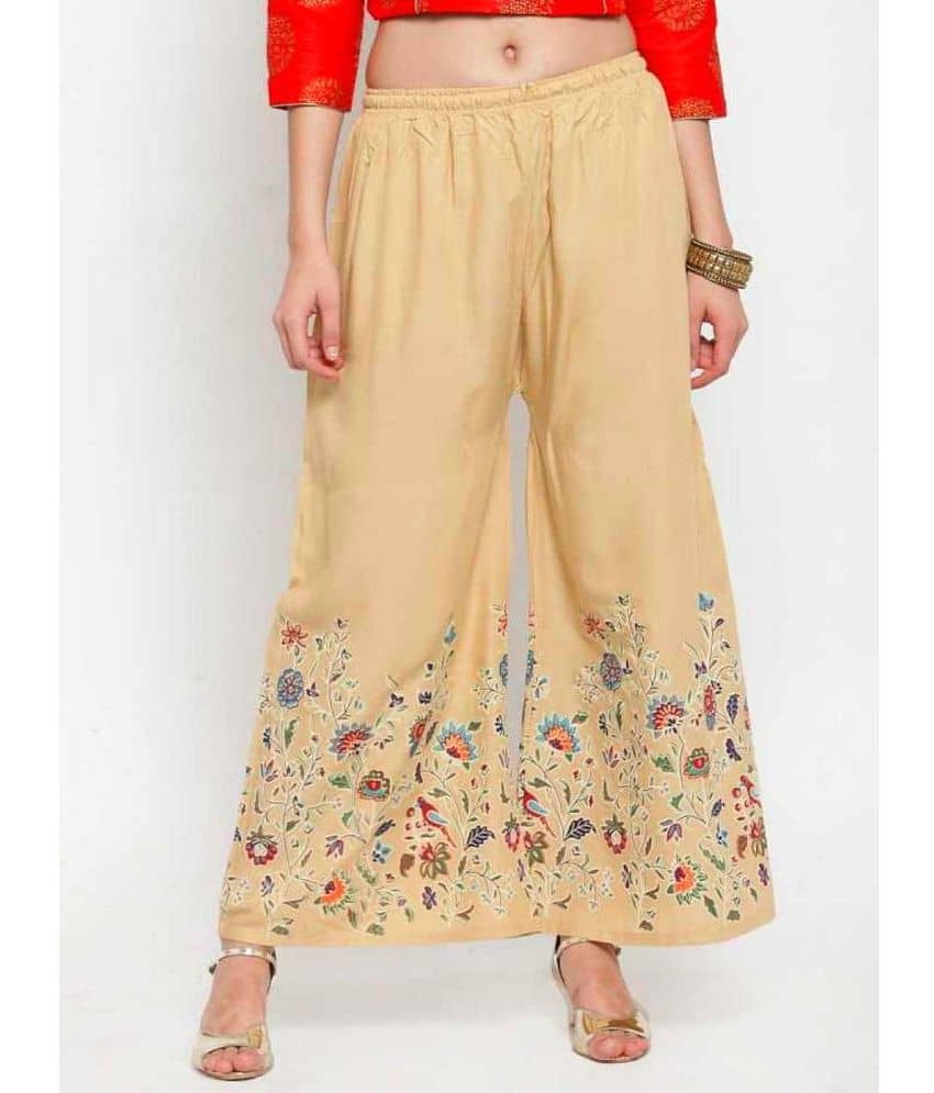 OMAYA Beige Rayon Palazzos - Single