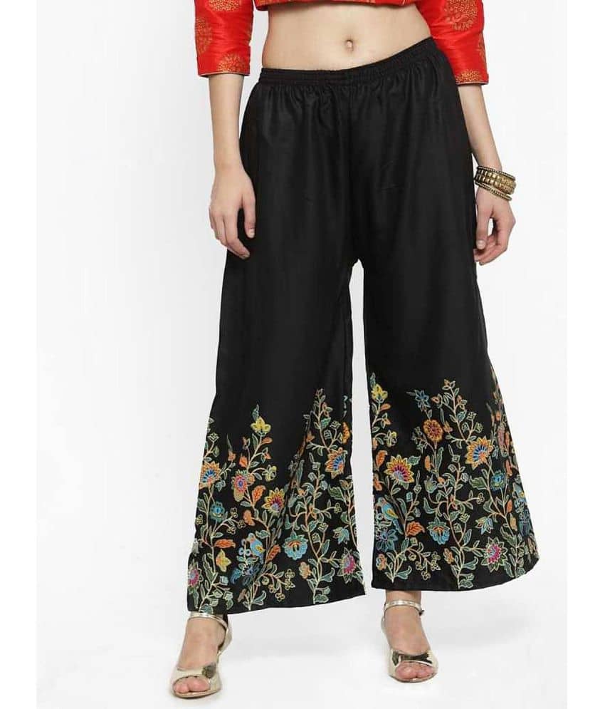 OMAYA Black Rayon Palazzos - Single