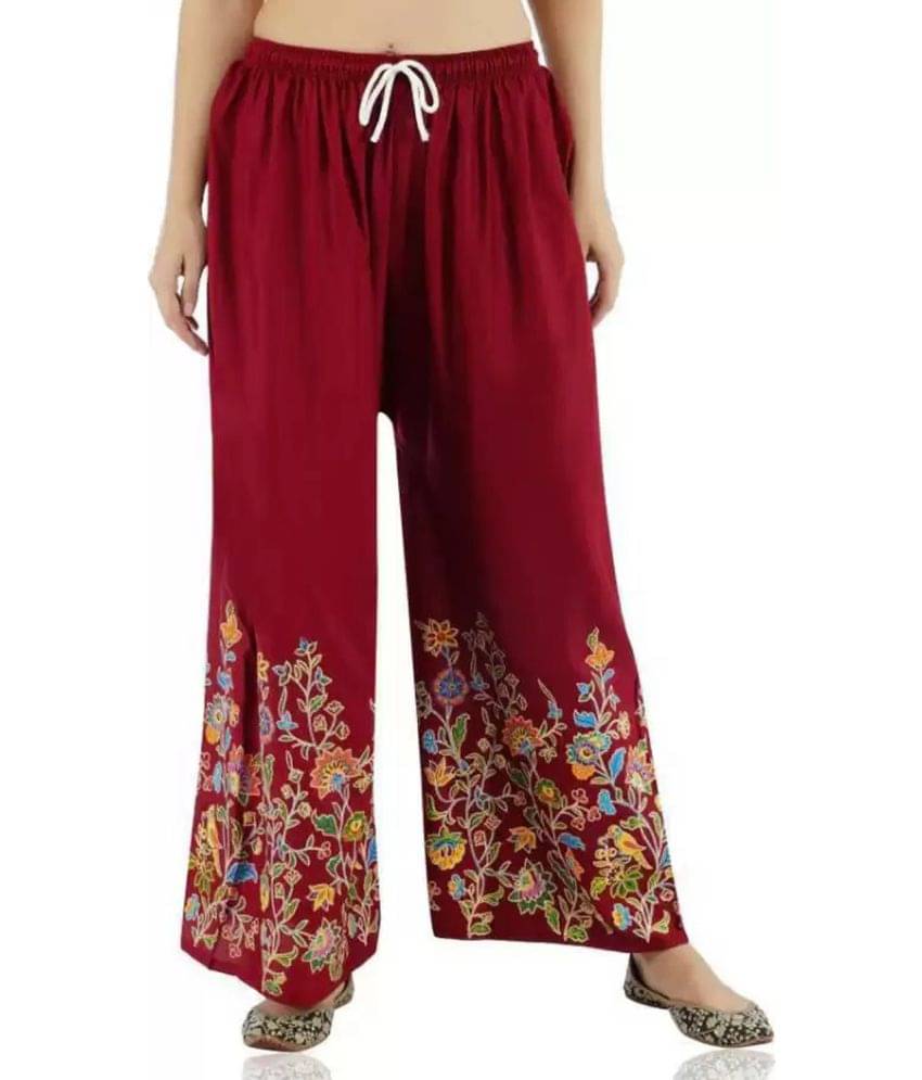 OMAYA Maroon Rayon Palazzos - Single     			OMAYA Maroon Rayon Palazzos - Single