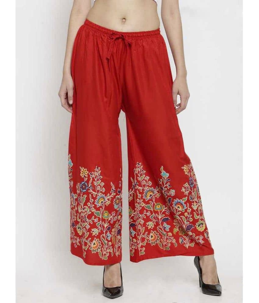 OMAYA Red Rayon Palazzos - Single