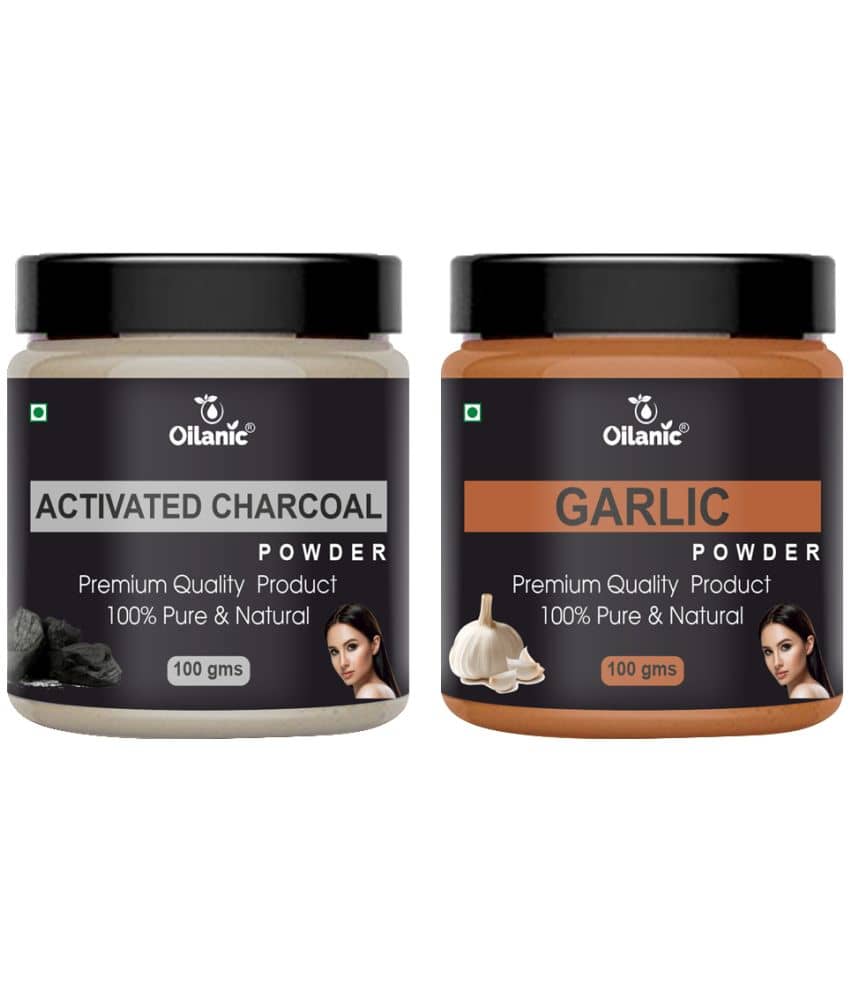 Oilanic 100% Activated Charcoal Powder & Garlic Powder For Skincare Hair Mask 200 g Pack of 2