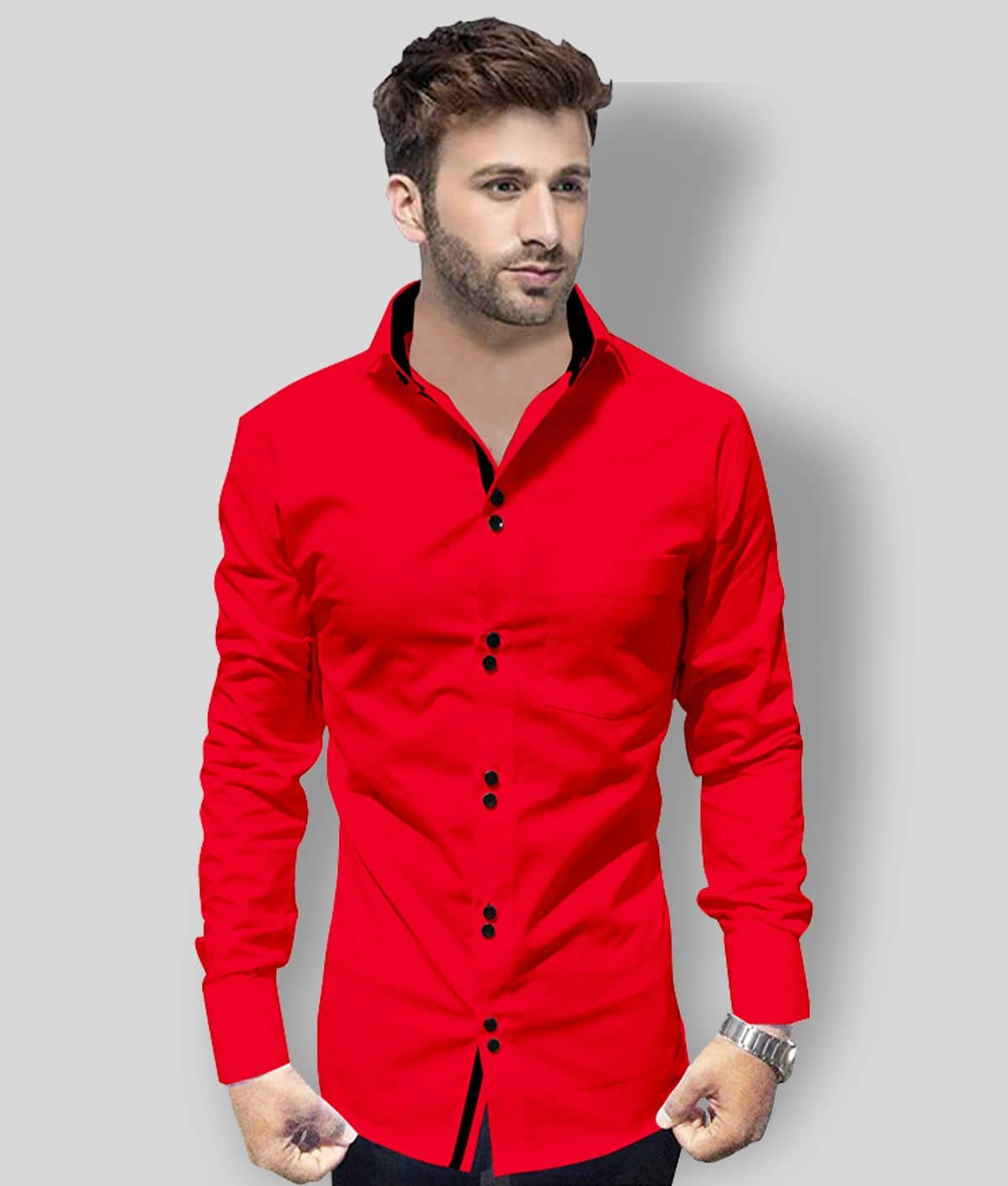 P&V - Red Cotton Slim Fit Men's Casual Shirt (Pack of 1 )