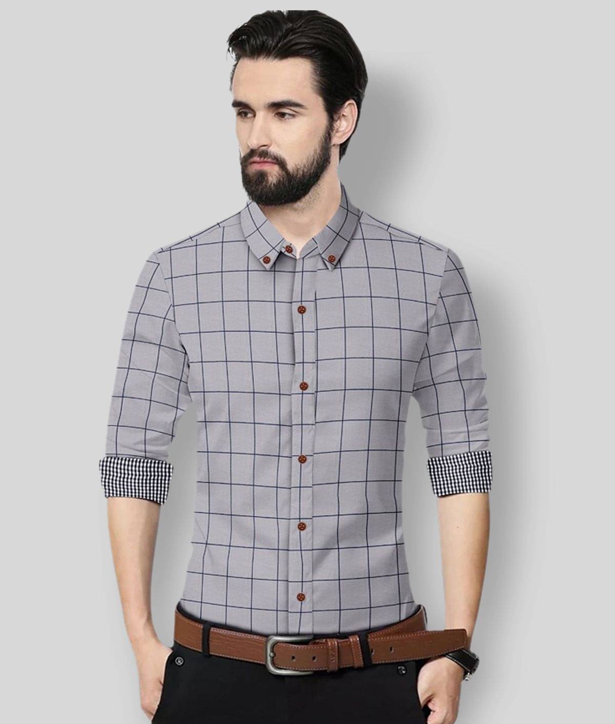     			P&V CREATIONS - Grey Cotton Blend Regular Fit Men's Casual Shirt (Pack of 1)