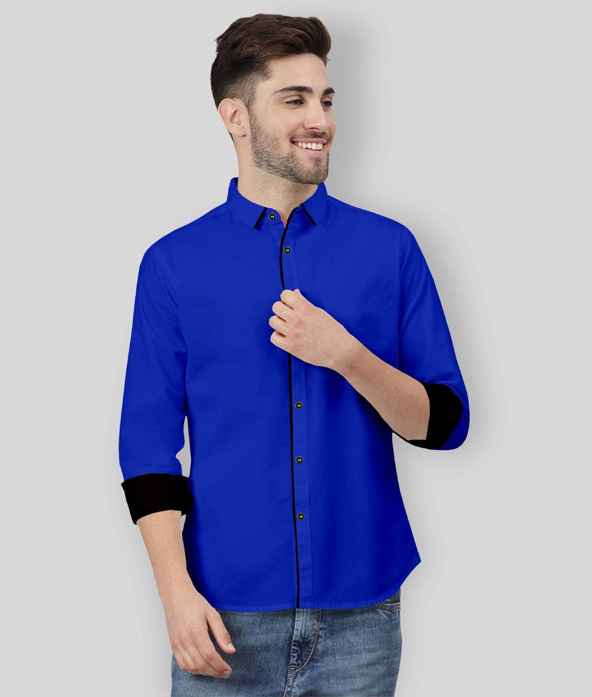 P&V CREATIONS - Blue Cotton Blend Regular Fit Men's Casual Shirt (Pack of 1) P&V CREATIONS - Blue Cotton Blend Regular Fit Men's Casual Shirt (Pack of 1)