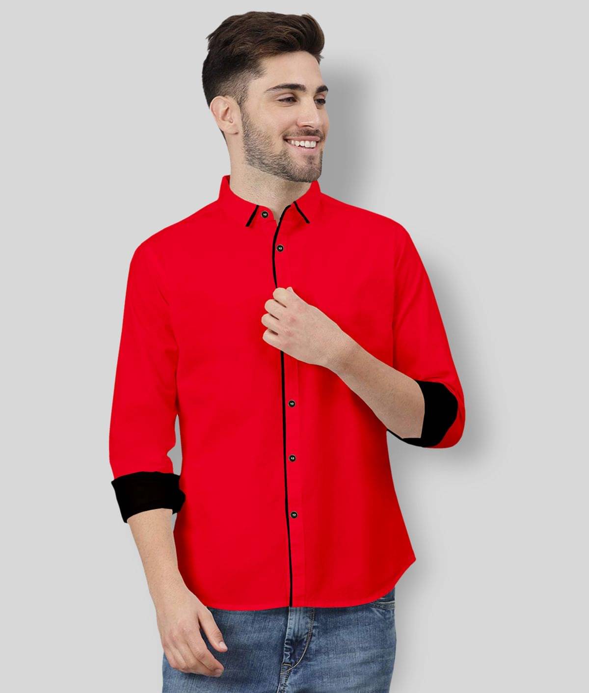     			P&V CREATIONS - Red Cotton Blend Regular Fit Men's Casual Shirt (Pack of 1)