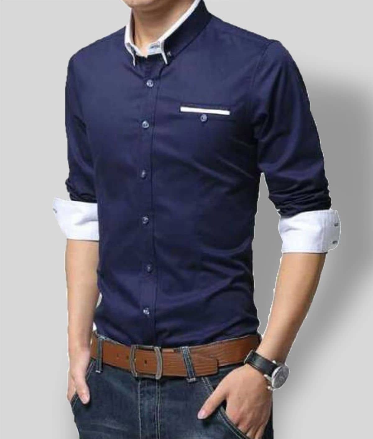 P&V CREATIONS - Blue Cotton Blend Slim Fit Men's Casual Shirt (Pack of 1)